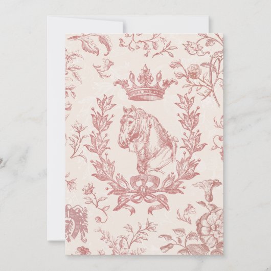 Elegante Roze Paard Kroon Laurel Bow Crest Kaart (Voorkant)