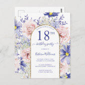 Elegante Roze Paarse 18e Verjaardagsfeest Uitnodig Briefkaart (Voorkant / Achterkant)