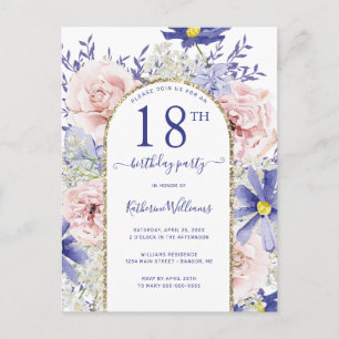 Elegante roze paarse 18e verjaardagsfeest uitnodig briefkaart