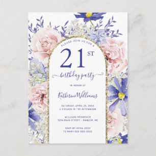 Elegante roze paarse 21e verjaardagsfeest uitnodig briefkaart