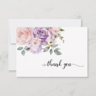 Elegante roze Paarse bloemensympathie Dank u Bedankkaart