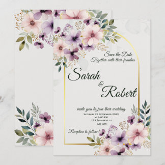 Elegante Roze Paarse Bloemige Trouw 'Save The Date Kaart