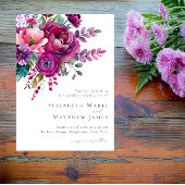 Elegante Roze Paarse Bloemige Waterverf Bruiloft m Kaart