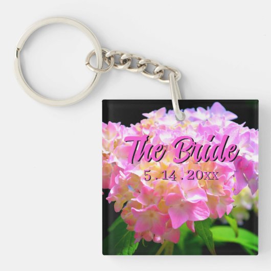 Elegante Roze paarse oranje hortensia's de Bruid Sleutelhanger (Voorkant)