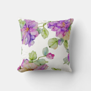 Elegante roze paarse waterverf bloemen kussen