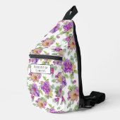 Elegante roze paarse waterverf bloemen personalise sling bag (Rechterhoek)