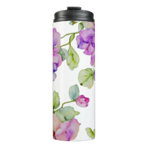 Elegante roze paarse waterverf bloemen thermosbeker
