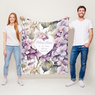 Elegante roze paarse waterverf hydrangea's  fleece deken