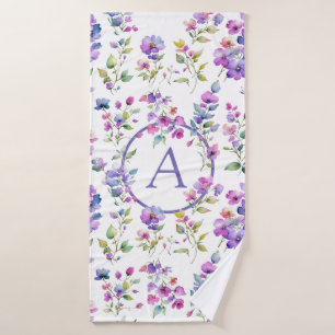 Elegante roze paarse waterverf wilde bloemen badhanddoek