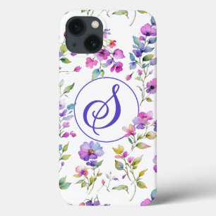 Elegante roze paarse waterverf wilde bloemen iPhone 13 hoesje