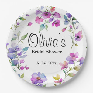 Elegante roze paarse waterverf wilde bloemen papieren bordje