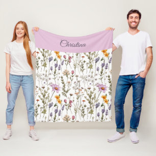 Elegante Roze Paarse Wilde Bloem Patroon Aangepast Fleece Deken