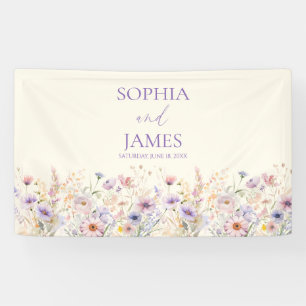 Elegante Roze Paarse Wilde Bloemen Weide Bruiloft Spandoek