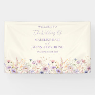 Elegante Roze Paarse Wilde Bloemenwei Huwelijk Spandoek