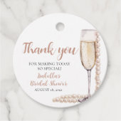 Elegante Roze Parels en Prosecco Bruidsdiner Bedankjes Labels (Voorkant)