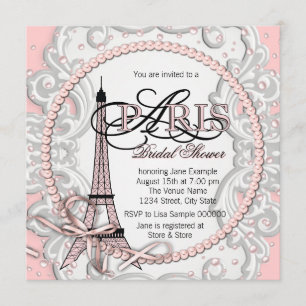 Elegante Roze Paris Bruiloftsfeest Kaart