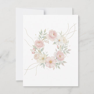 Elegante Roze Pastel Bloemenkrans Botanisch Ontwer RSVP Kaartje