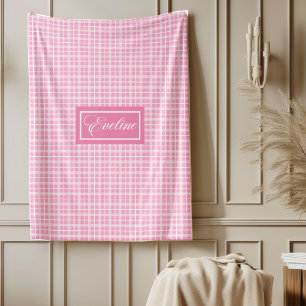 Elegante Roze Pastel Tartan Dekbed Met Naam Fleece Deken