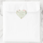 Elegante Roze & Pastelgroene Bloemige Bruiloft  Hart Sticker (Tas)
