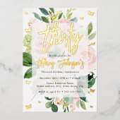 Elegante roze perzik bloei 30e folie uitnodiging (Voorkant)