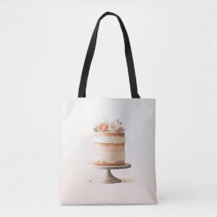 Elegante Roze Perzik Bloem Cake Keuken Bakkerij Draagtas