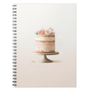 Elegante Roze Perzik Bloemige Cake Trouwgastenboek Notitieboek