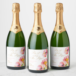 Elegante roze perzik bloemige Pop wanneer ze Poppe Sparkling Wijnetiket