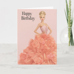 Elegante roze perzik jurk verjaardagskaart voor ha kaart