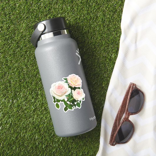 Elegante roze perzik witte rozen floraal sticker (HydroFlask Insitu)