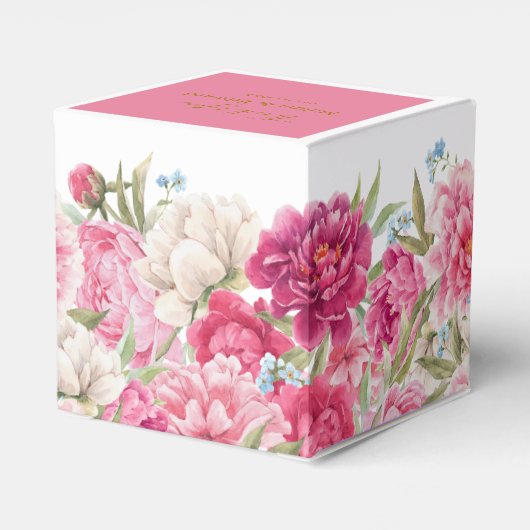 Elegante Roze Pioen Bloemen Bruiloft Bedankdoosjes (Achterkant)