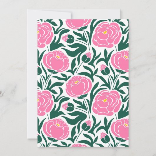 Elegante roze pioen bloemen bruiloft kaart (Achterkant)