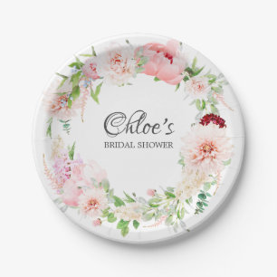 Elegante Roze Pioen Bruidsdouche Papieren Bordje