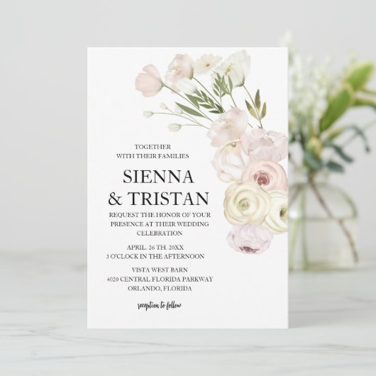 Elegante roze pioen bruiloft kaart (Staand voorkant)