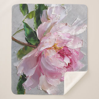 Elegante Roze Pioen Dikke Impasto Olie Schildering Sherpa Deken