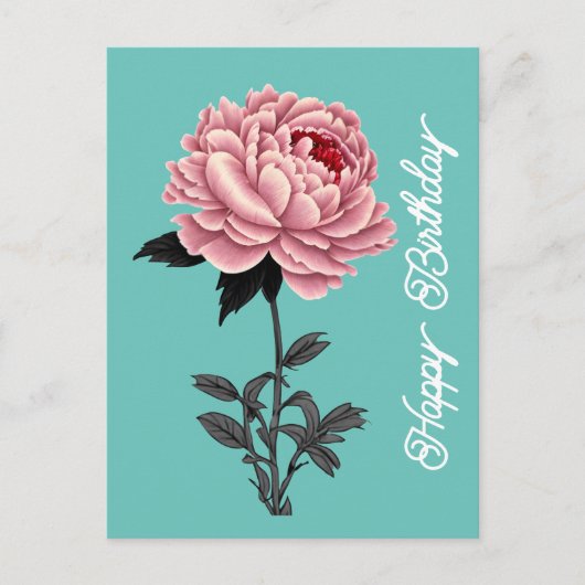 Elegante Roze Pioen Mooie Verjaardag Groen Briefkaart (Voorkant)