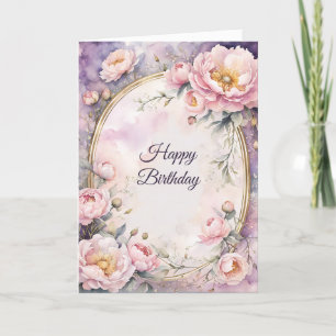 Elegante roze pioen ovaal Lijst Verjaardag Kaart