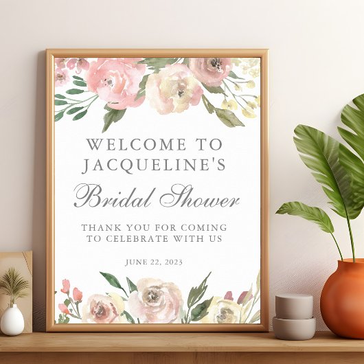 Elegante Roze Pioen Roze Bruiloftsshower Poster