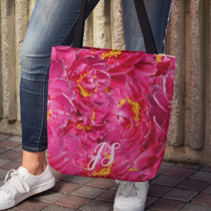 Elegante roze pioen stijlvolle kalligrafie monogra draagtas