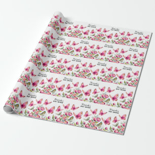 Elegante roze pioen & vlinders meisje Baby shower Cadeaupapier