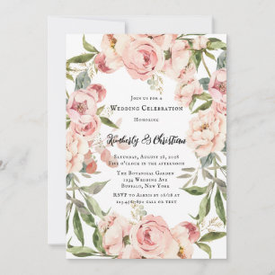 Elegante Roze Pioen Waterverf Bloemen Bruiloft Kaart