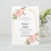 Elegante roze pioen Waterverf bloemenbruiloft Kaart (Staand voorkant)