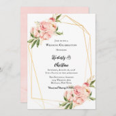 Elegante roze pioen Waterverf bloemenbruiloft Kaart (Voorkant / Achterkant)