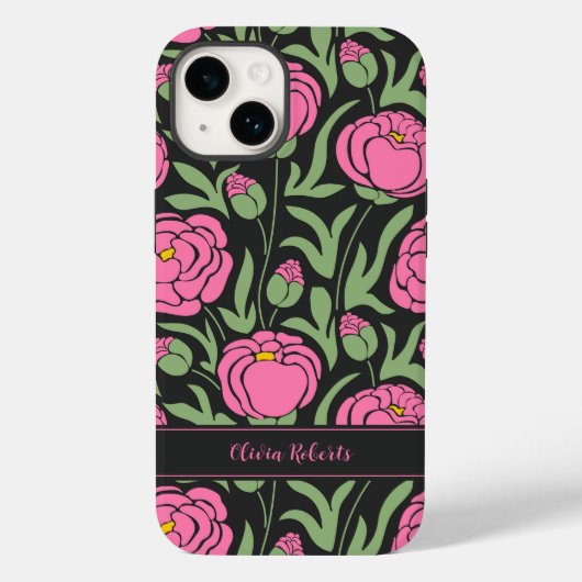 Elegante roze pioenbloemen gepersonaliseerd Case-Mate iPhone case (Achterkant)