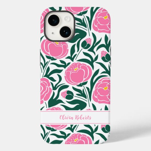 Elegante roze pioenbloemen gepersonaliseerd Case-Mate iPhone case (Achterkant)