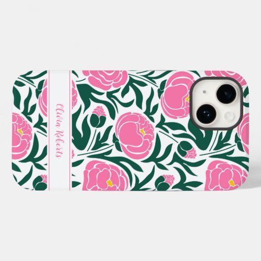 Elegante roze pioenbloemen gepersonaliseerd Case-Mate iPhone case (Achterkant (horizontaal))