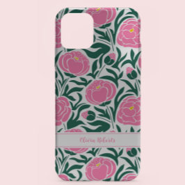 Elegante roze pioenbloemen gepersonaliseerd Case-Mate iPhone 14 hoesje