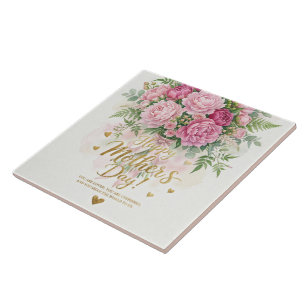 Elegante Roze Pioenboeket Gelukkige Moederdag Kaar Tegeltje