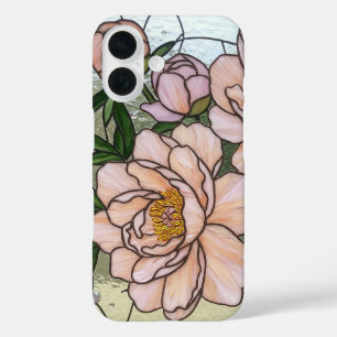 Elegante roze pioenen Glas in lood illusie iPhone 16 Hoesje