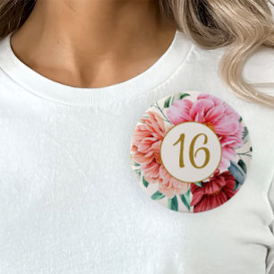 Elegante roze pioenrozen in burgundy Sweet 16 Ronde Button 4,0 Cm