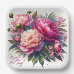 Elegante Roze Pioenrozen Moederdag Papieren Bord